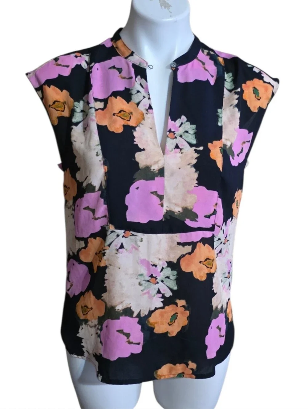 J.Crew Drapey Cap Sleeve Top Black Multicolor Size XS